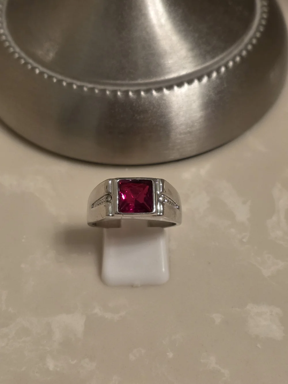 Men's Silver CZ and Ruby Ring Size 10